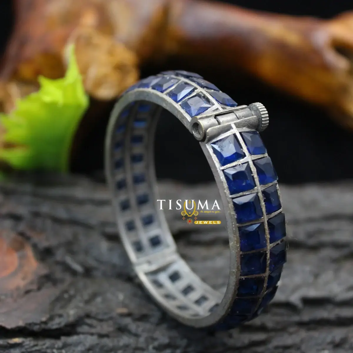 Silver Blue Grid Screw Kada
